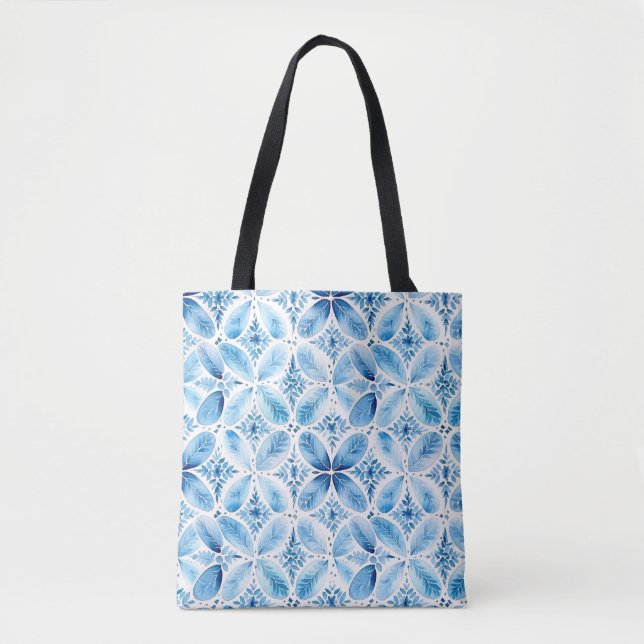 Bolsa Tote Batik Floral Azul Branco  (Frente)