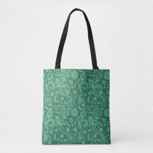 Bolsa Tote Batik verde estilo boho floral padrão paisley