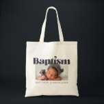 Bolsa Tote Batismo Foto Simples Bold Moderno Obrigado<br><div class="desc">Este design simples e clássico é composto por tipografia serif e adiciona uma foto personalizada. Este design é moderno,  chique,  brincalhão e divertido.</div>