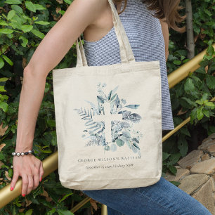 Bolsa Tote Batismo Rustic Blue Eucalyptus Fern Foliage