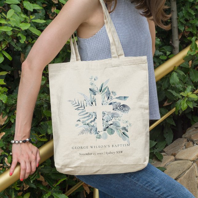 Bolsa Tote Batismo Rustic Blue Eucalyptus Fern Foliage (Criador carregado)