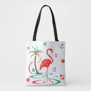 Bolsa Tote Baubles vermelhos do flamingo do Natal all over