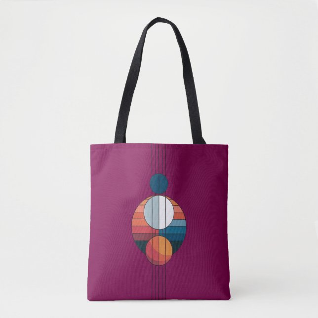 Bolsa Tote Bauhaus Art em cinco linhas e esferas em vermelho (Frente)