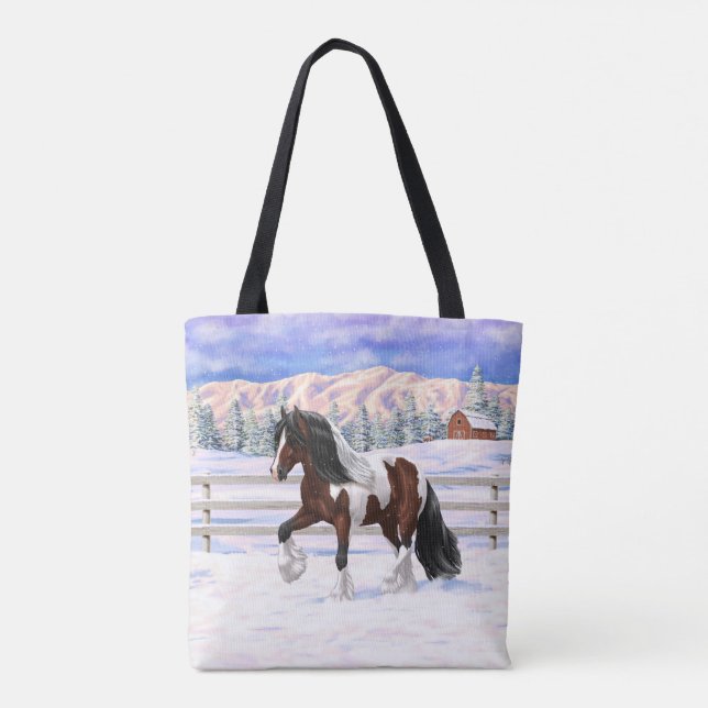 Bolsa Tote Bay Pinto Gypsy Vanner Draft Horse Na Neve (Verso)