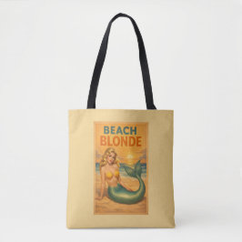 Bolsa Tote Beach Blonde Pin-Up Mermaid - Yellow Retro Coastal