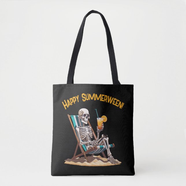 Bolsa Tote Beach Lounging Skeleton Halloween (Frente)
