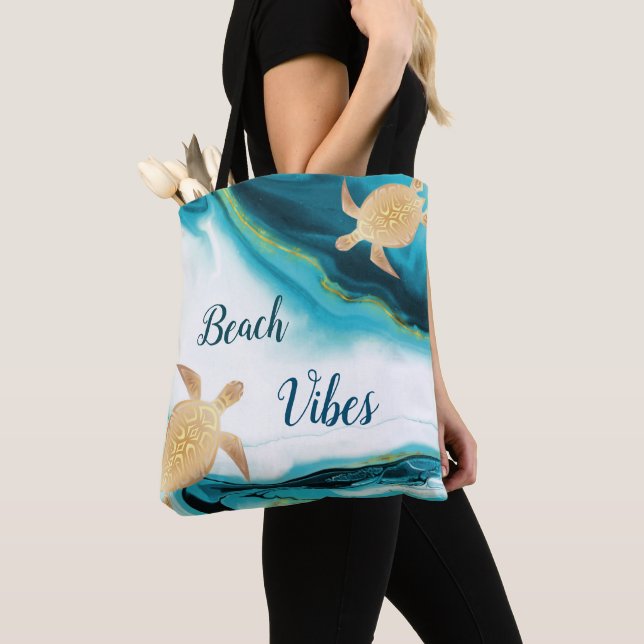Bolsa Tote Beach Vibes Elegant Turtles (Close Up)