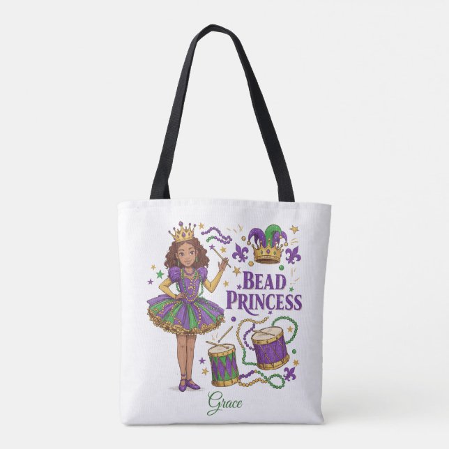 Bolsa Tote Bead Princess Personalised Text - Mardi Gras (Verso)