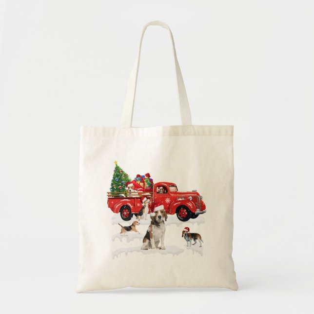 Bolsa Tote Beagle cavalgando caminhão vermelho xmas feliz nat (Frente)