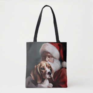 Bolsa Tote Beagle com Papai Noel Natal Festivo