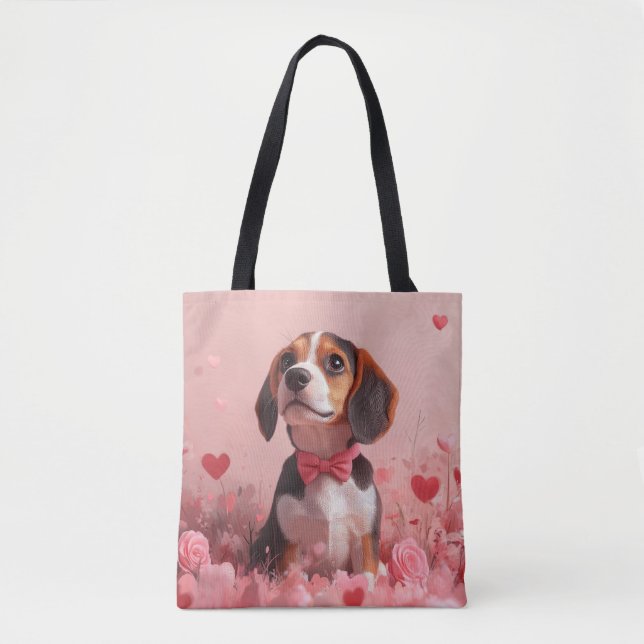 Bolsa Tote Beagle com Rosas - Dia dos Namorados (Frente)