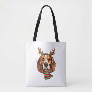 Bolsa Tote Beagle Dog Christmas Reindeer Santa Hat Engraçado 