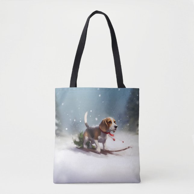 Bolsa Tote Beagle Natal neve inverno (Frente)