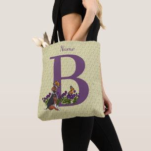 Bolsa Tote Beagle Puppy Butterflies Monograma Nome B Inicial