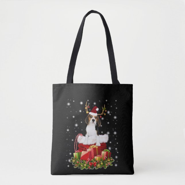 Bolsa Tote Beagle Reindeer Presente Presente Presente Present (Frente)