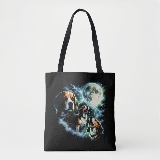 Bolsa Tote Beagle Uivando à Lua – Cachorro de Caça Noturno (Frente)