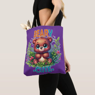 Bolsa Tote Beary Cute. Teddy Bear a sorrir. Arma engraçado