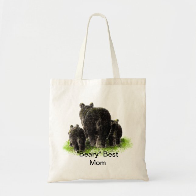 Bolsa Tote "Beary" Melhor Humor da Mãe com Ursos Pretos (Frente)