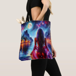 Bolsa Tote Beautiful girl watching glowing night water