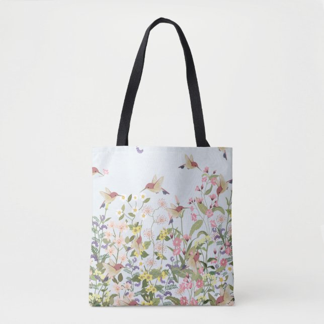 Bolsa Tote Beautiful hummingbird in sweet floral flower garde (Frente)