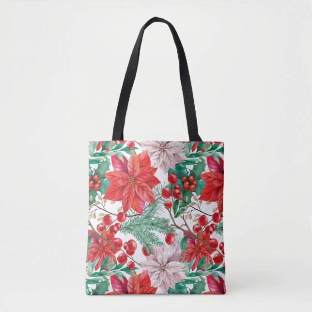 Bolsa Tote Beautiful red and white Christmas poinsettia (Frente)