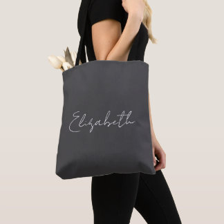 Bolsa Tote Beautiful Script Personalized Name Dark Grey