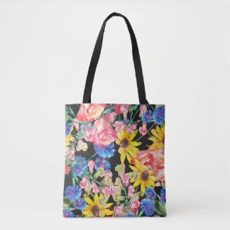 Bolsa Tote Beautiful Summer flowers with roses. Floral seamle