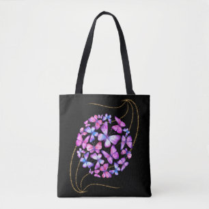Bolsa Tote Beautiful Watercolor Butterflies with Gold Bling