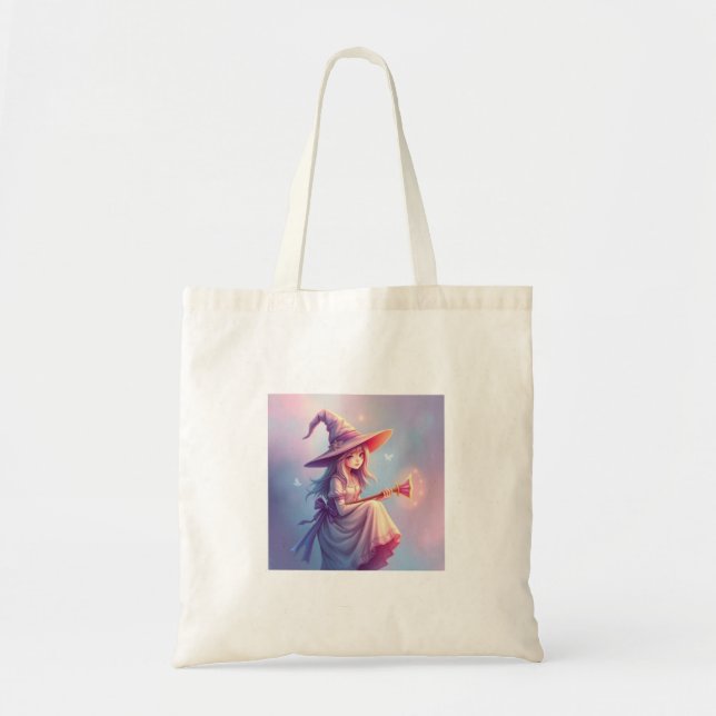 Bolsa Tote Beautifully Designed Cute Looking Witch in Pastel (Frente)