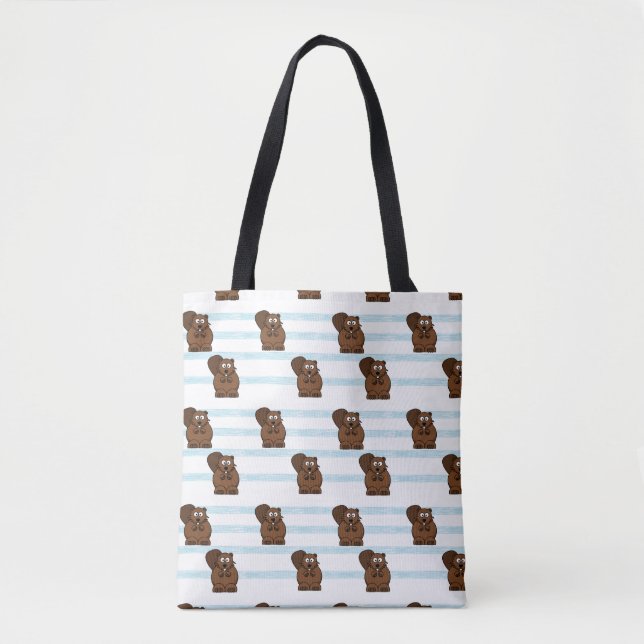 Bolsa Tote Beaver em faixas azuis (Frente)