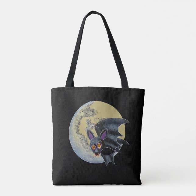 Bolsa Tote Bebado Engraçado Halloween Cheio Bat Lua (Verso)