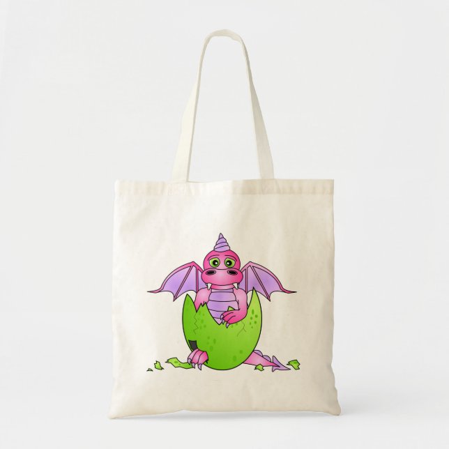 Bolsa Tote Bebê bonito do dragão em ovo rachado - rosa/roxo (Frente)