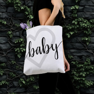 Bolsa Tote Bebê Coração   Script Flourish preto clássico