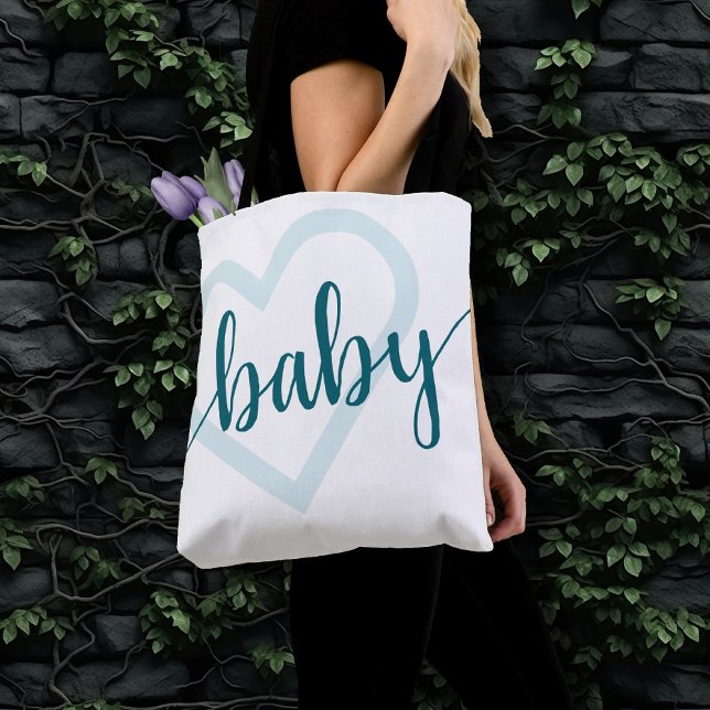 Bolsa Tote Bebê Coração | Teal Midnight Green Flourish Person (Criador carregado)