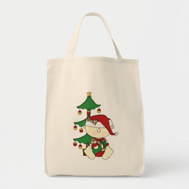 Bolsa Tote Bebê de Natal bonito com árvore (Frente)