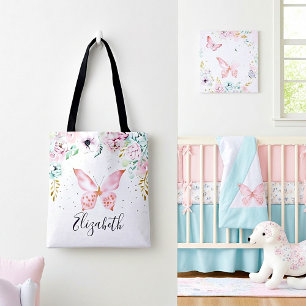 Bolsa Tote Bebê de pastel floral e borboleta