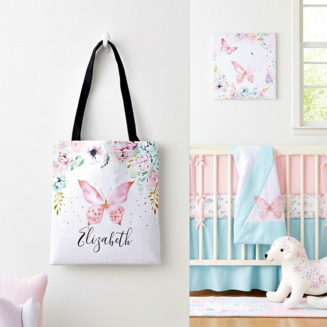 Bolsa Tote Bebê de pastel floral e borboleta (Criador carregado)