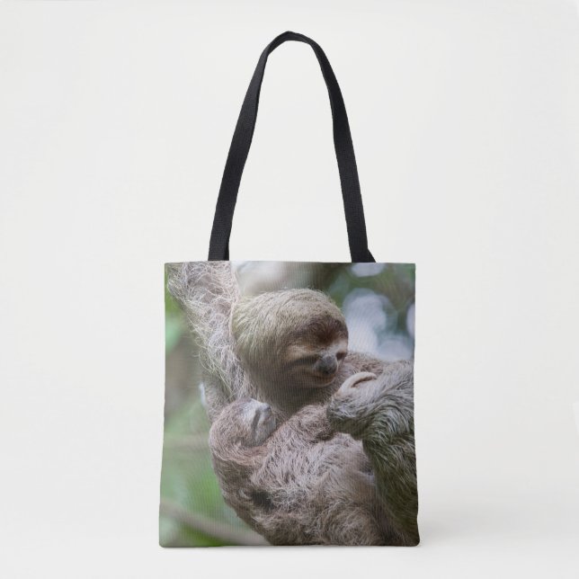 Bolsa Tote Bebê de Preguiça com Mãe Pendurada em uma Árvore (Frente)