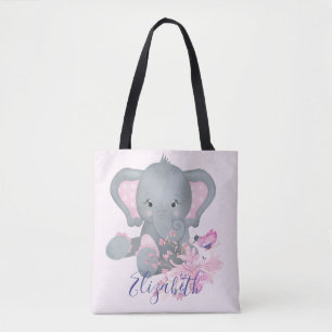 Bolsa Tote Bebê elefante aquarela fofa