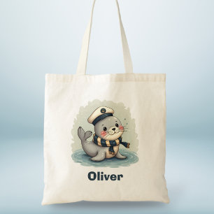 Bolsa Tote Bebê Foca Fofa com Chapéu e Cachecol de Marinheiro