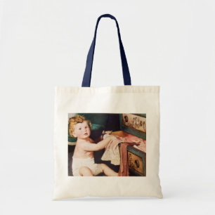 Bolsa Tote Bebê Fofo Antigo Brincando com Gaveta de Roupas