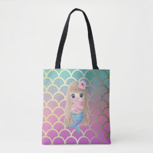 Bolsa Tote Bebê Fofo Cauda de Sereia Ombre Escamas de Cauda d
