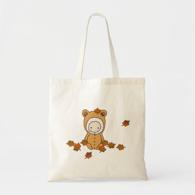 Bolsa Tote Bebê Fofo de Outono em Tote de Folhas Caindo (Frente)