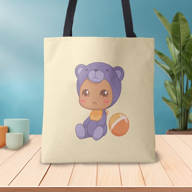 Bolsa Tote Bebê Garota Roxinha Roupa de Urso Roxo, macacão Am (Criador carregado)