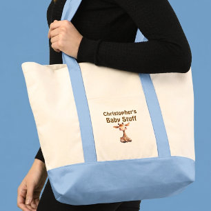 Bolsa Tote Bebê girafa fofa coisas nome azul marrom