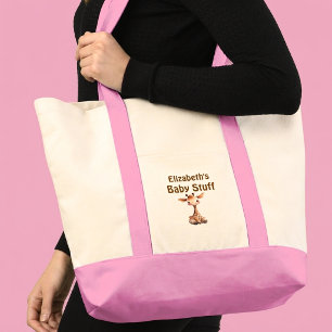 Bolsa Tote Bebê girafa fofa coisas nome rosa marrom