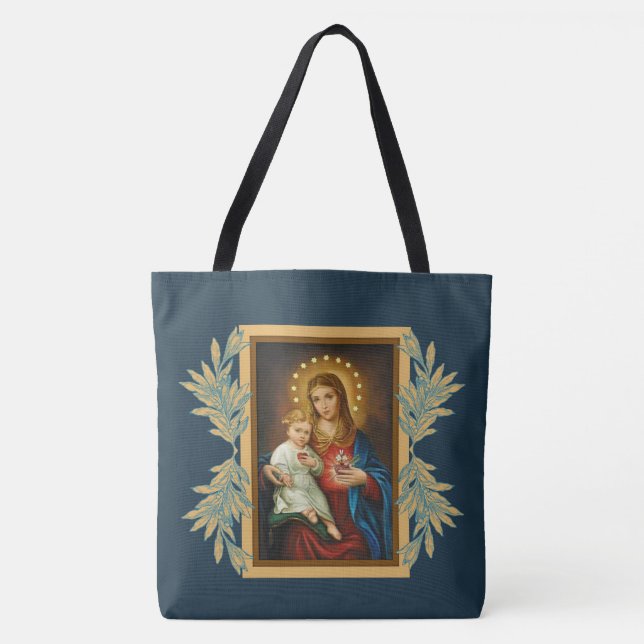 Bolsa Tote Bebê imaculado & doloroso Jesus de Mary do coração (Frente)