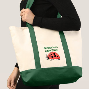 Bolsa Tote Bebê joaninha fofa nome preto verde