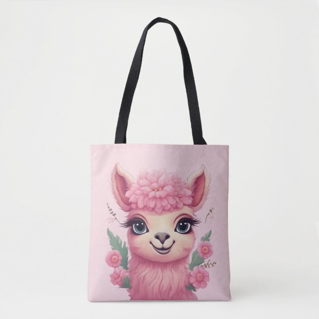 Bolsa Tote Bebê Lama Sorriso Rosa (Frente)