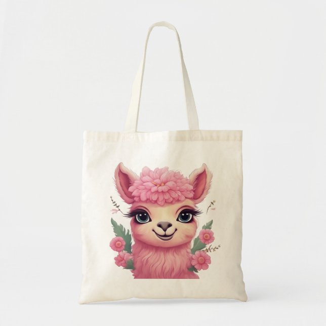 Bolsa Tote Bebê Lama Sorriso Rosa (Frente)